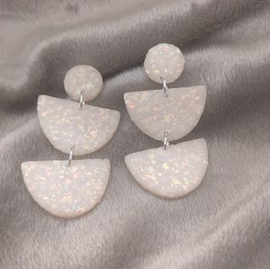 Opal polymer clay handmade geo dangle earrings